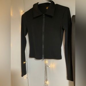 Black Zip Up Top And Black Leggings Set